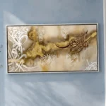 Gilded Flow, Abstract Calligraphy — framed abstract calligraphy displayed on a wall