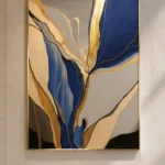 Indigo and Gold Marble — framed abstract art displayed on a wall