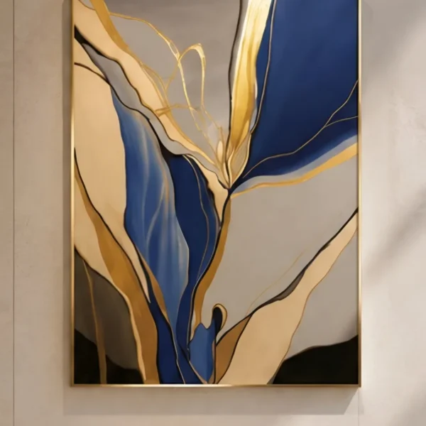Indigo and Gold Marble — framed abstract art displayed on a wall
