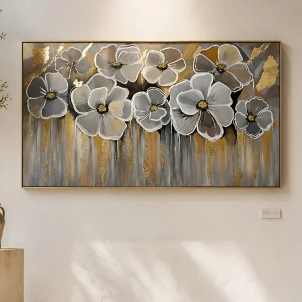 Silver Blossoms with Gold Leaf — framed floral and botanical displayed on a wall