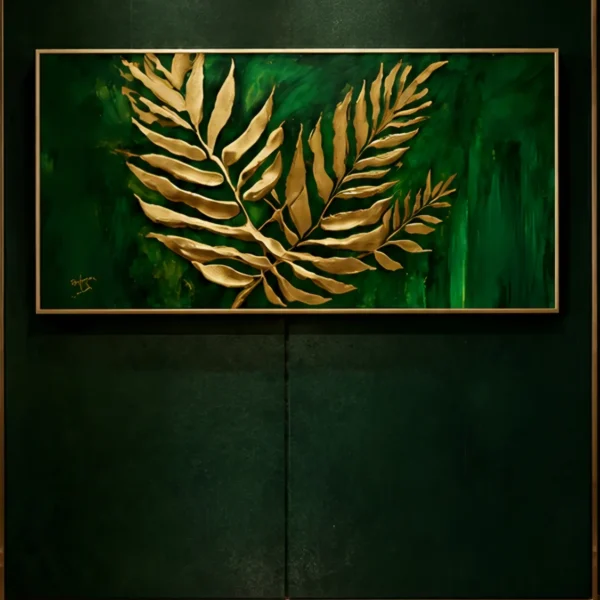 Gilded Ferns on Emerald — framed floral and botanical displayed on a wall