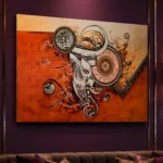 Ochre Abstract Calligraphy — framed abstract calligraphy displayed on a wall