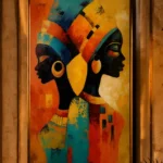 Two Figures in Ochre — framed figurative displayed on a wall