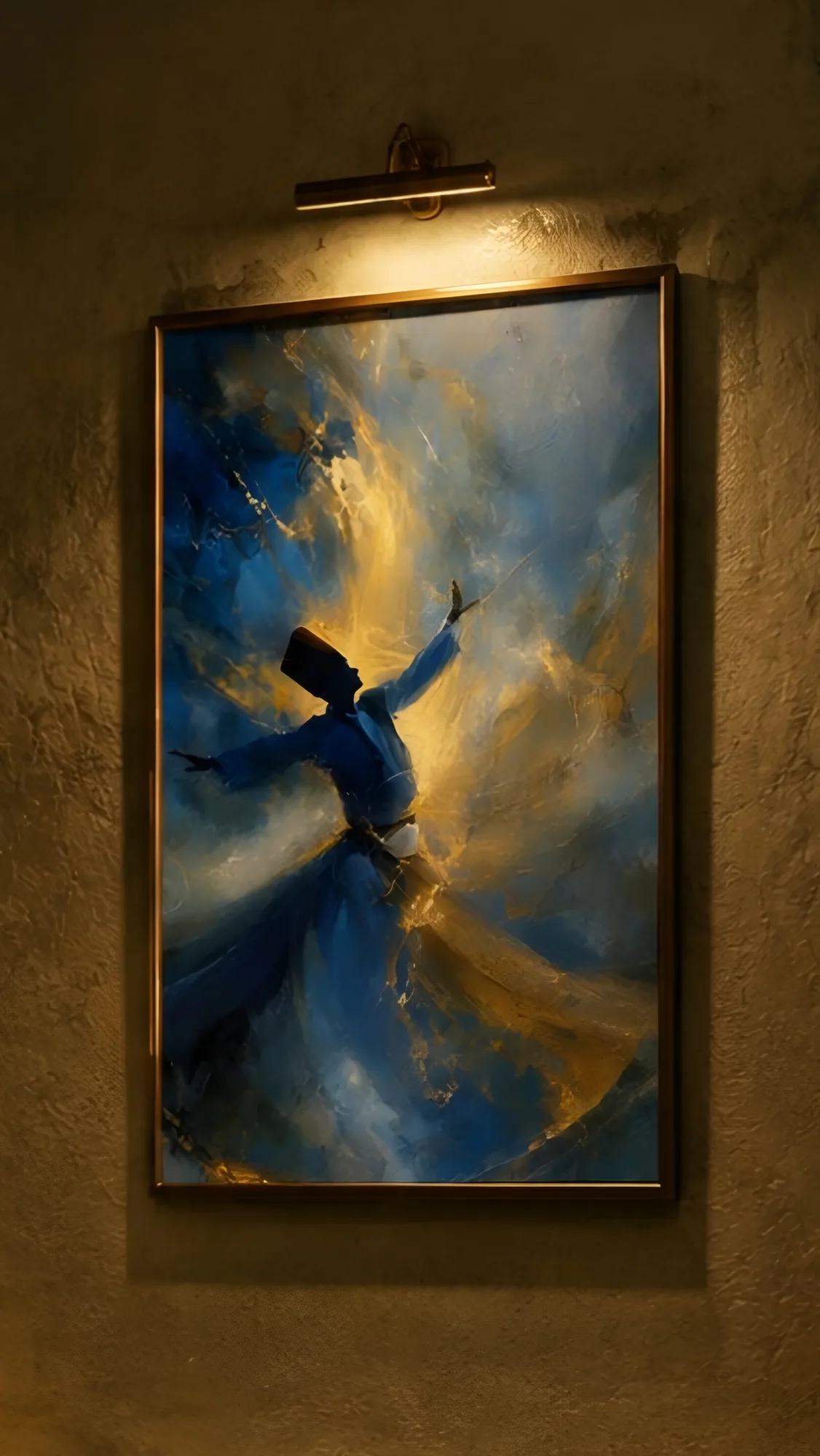 Whirling Dervish in Blue and Gold Whirling Dervish in Blue and Gold — framed sufi and spiritual displayed on a wall