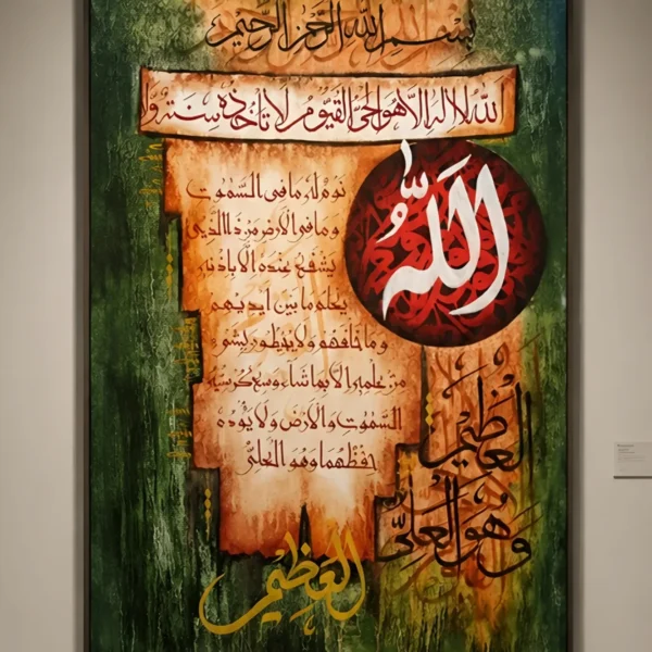 Ayat al-Kursi in Forest Green — framed ayat al-kursi displayed on a wall