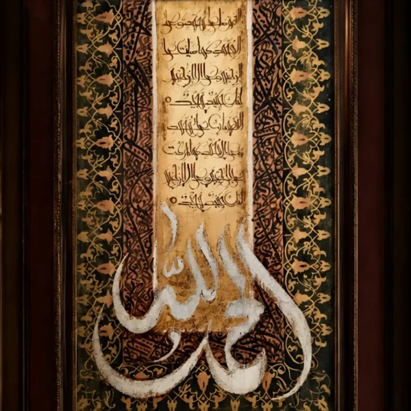 Alhamdulillah, Illuminated Panel — framed traditional displayed on a wall