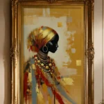Woman in Gold — framed figurative displayed on a wall