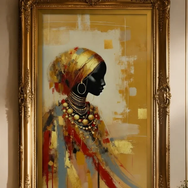 Woman in Gold — framed figurative displayed on a wall