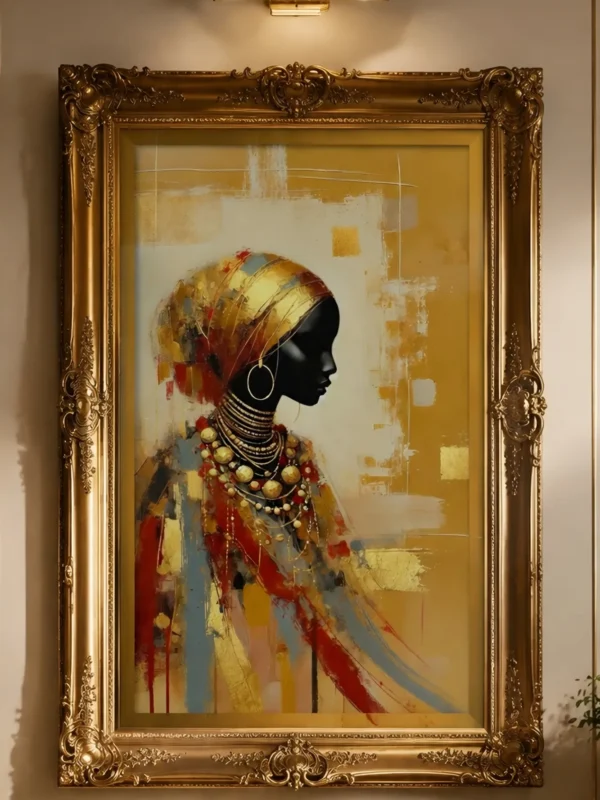 Woman in Gold — framed figurative displayed on a wall
